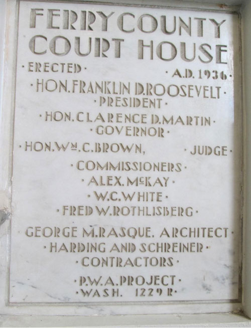 Plaque in the Ferry County COurthouse